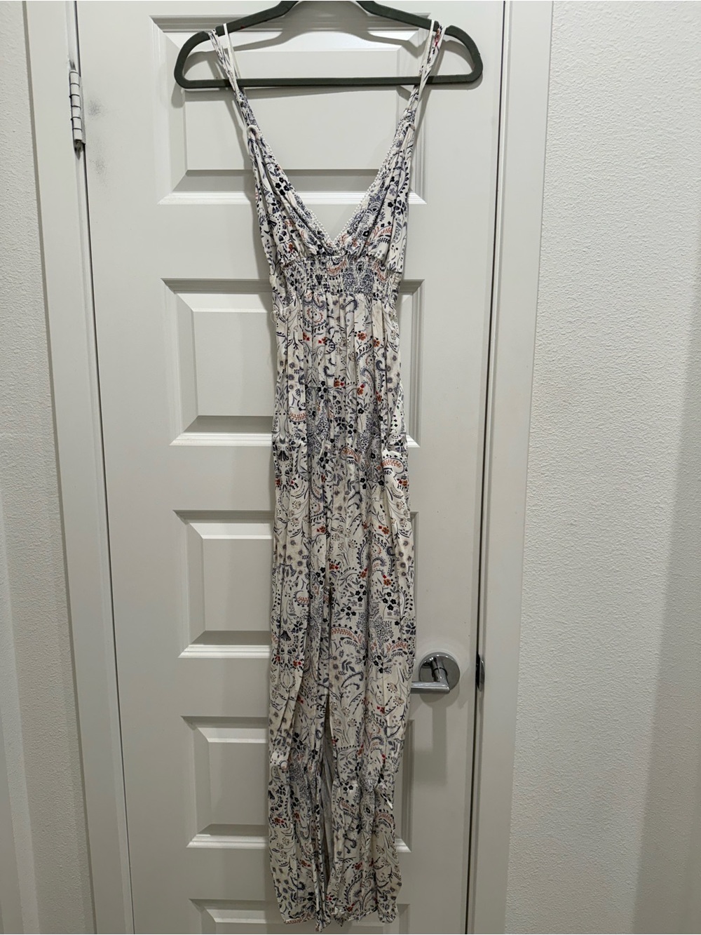 lovestitch Cream Maxi Dress with Navy & Coral Paisley Print